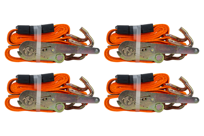 Sada štyroch 3-bodových transportných pásov s napínačom pre príves UNITRAILER 3m/50mm/4t oranžovej farby