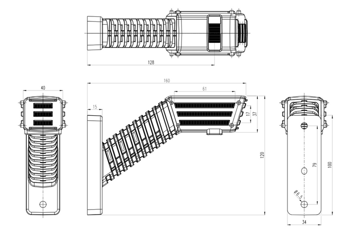 WAŚ 2554P W297.4.1 Pravé bodové LED obrysové svetlo na ramene