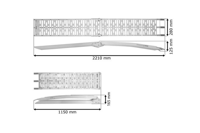 Skladacie hliníkové rampy UNITRAILER ALR003 pre prívesy 221 cm 680 kg s popruhom a podperou, sada 2 kusov